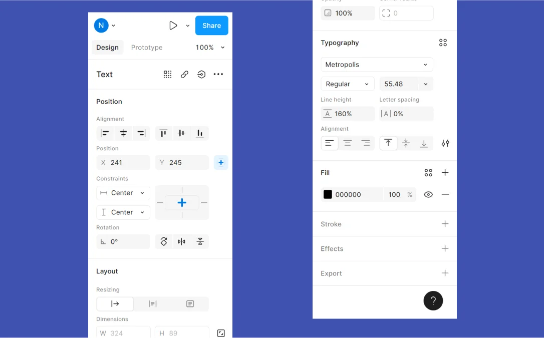 Figma right panel styling
